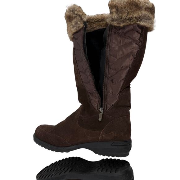 Lands End Winter Snow Boots 8.5 Sophia Brown Leather Faux Fur Lined Tall Zip Up - Picture 10 of 13